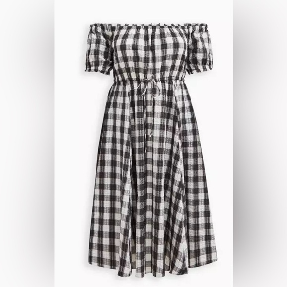 Torrid Seersucker Gingham Peasant Midi Dress - Picture 2 of 7
